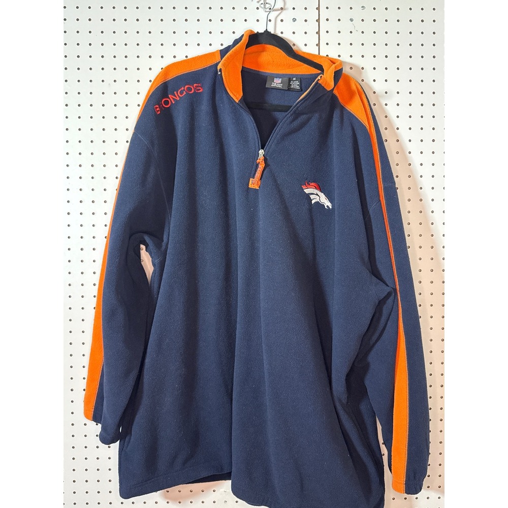 NFL Denver Broncos 1/4 Zip Fleece Pullover Navy Blue Orange Mens 4X